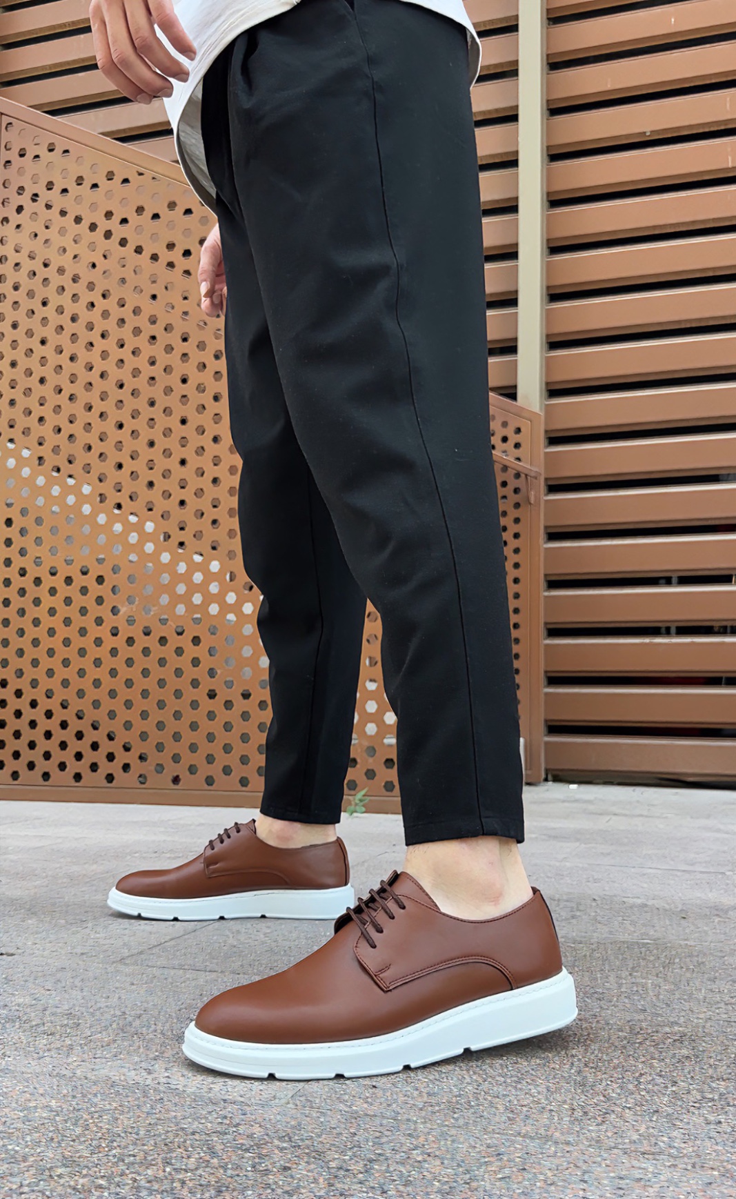 BA0003 Bağcıklı Klasik Taba Beyaz Kalın Taban Casual Erkek Ayakkabı