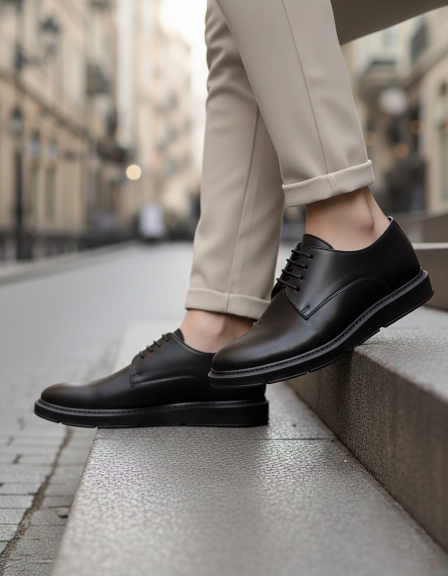 BA0003 Bağcıklı Klasik Siyah Yüksek Siyah Taban Casual Erkek Ayakkabı