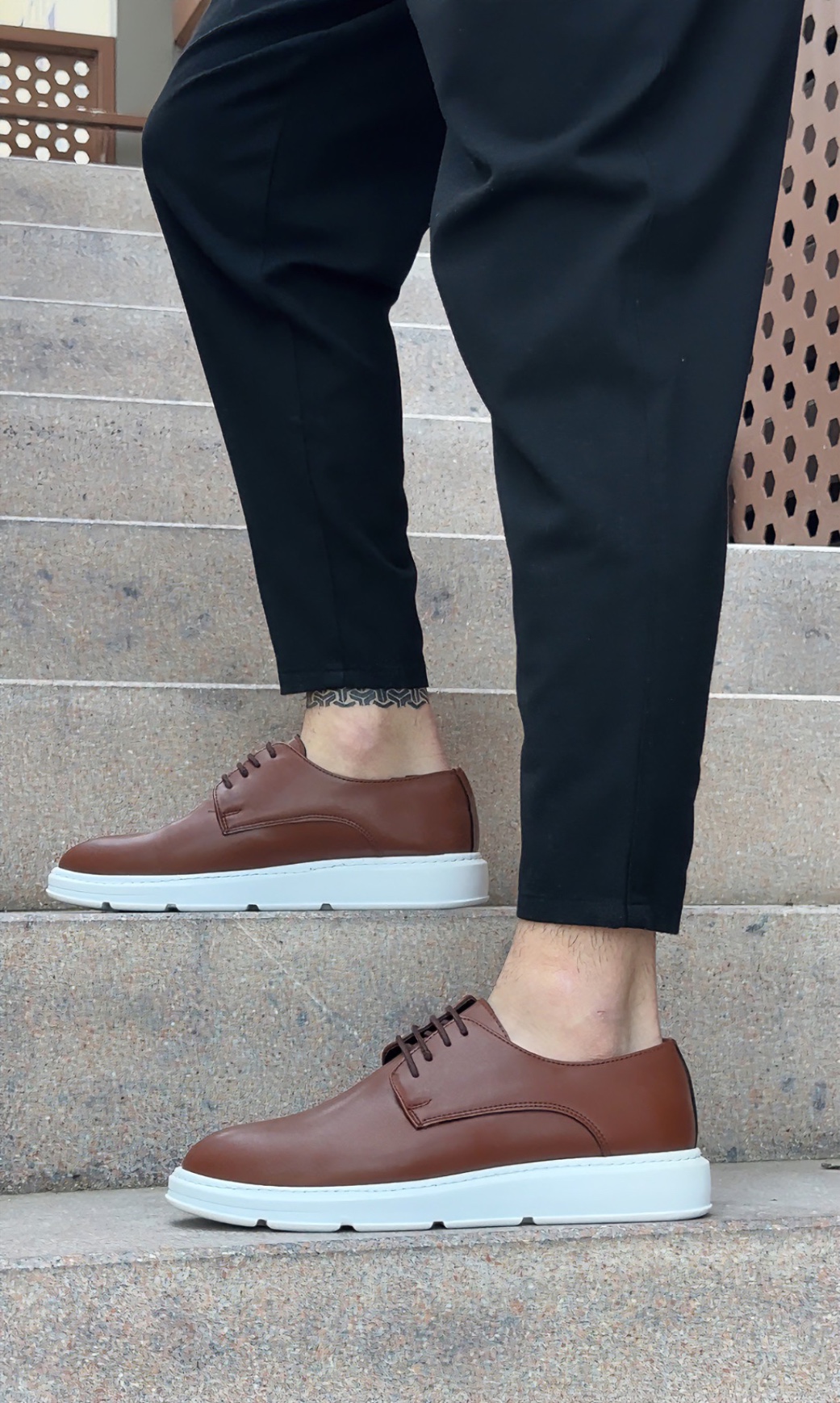 BA0003 Bağcıklı Klasik Taba Beyaz Kalın Taban Casual Erkek Ayakkabı