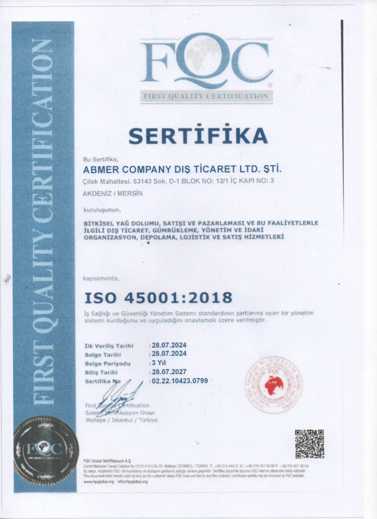 CE Uygunluk Sertifikası